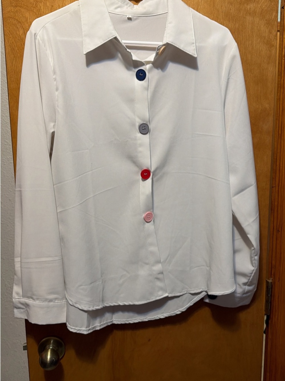 White Kids Button-Front Shirt with Colorful Buttons